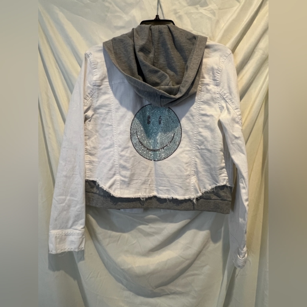 White Denim Jacket w/Removable Hood - Fits Small / Medium